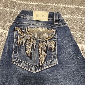 Miss Me Women's Blue Jeans with Gold Embroidery